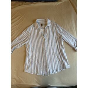 Anne Klein V-Neck Button Up Shirt 3/4 Sleeve Linen/Cotton Top NWOT Small